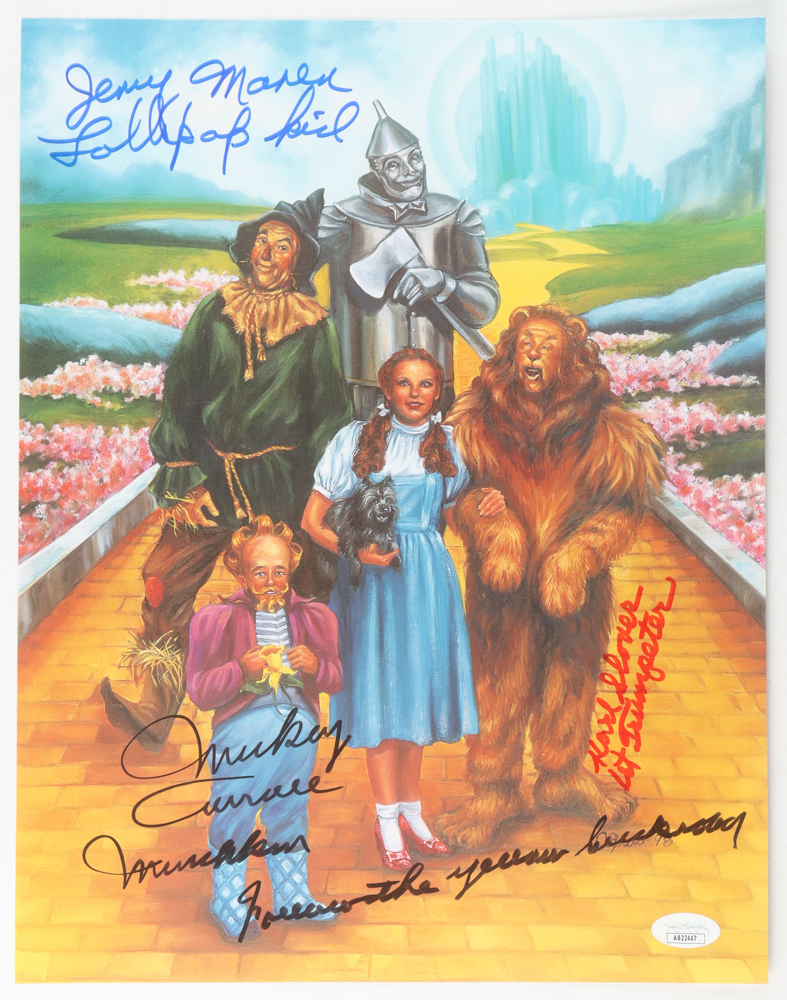 Jerry Maren, Mickey Carroll & Karl Slover Signed "The Wizard of Oz" 11.5x14.5 Print with Multiple Inscriptions (JSA) at PristineAuction.com Jerry Maren, Mickey Carroll & Karl Slover Signed "The Wizard of Oz" 11.5x14.5 Print with Multiple Inscriptions (JSA) at PristineAuction.com