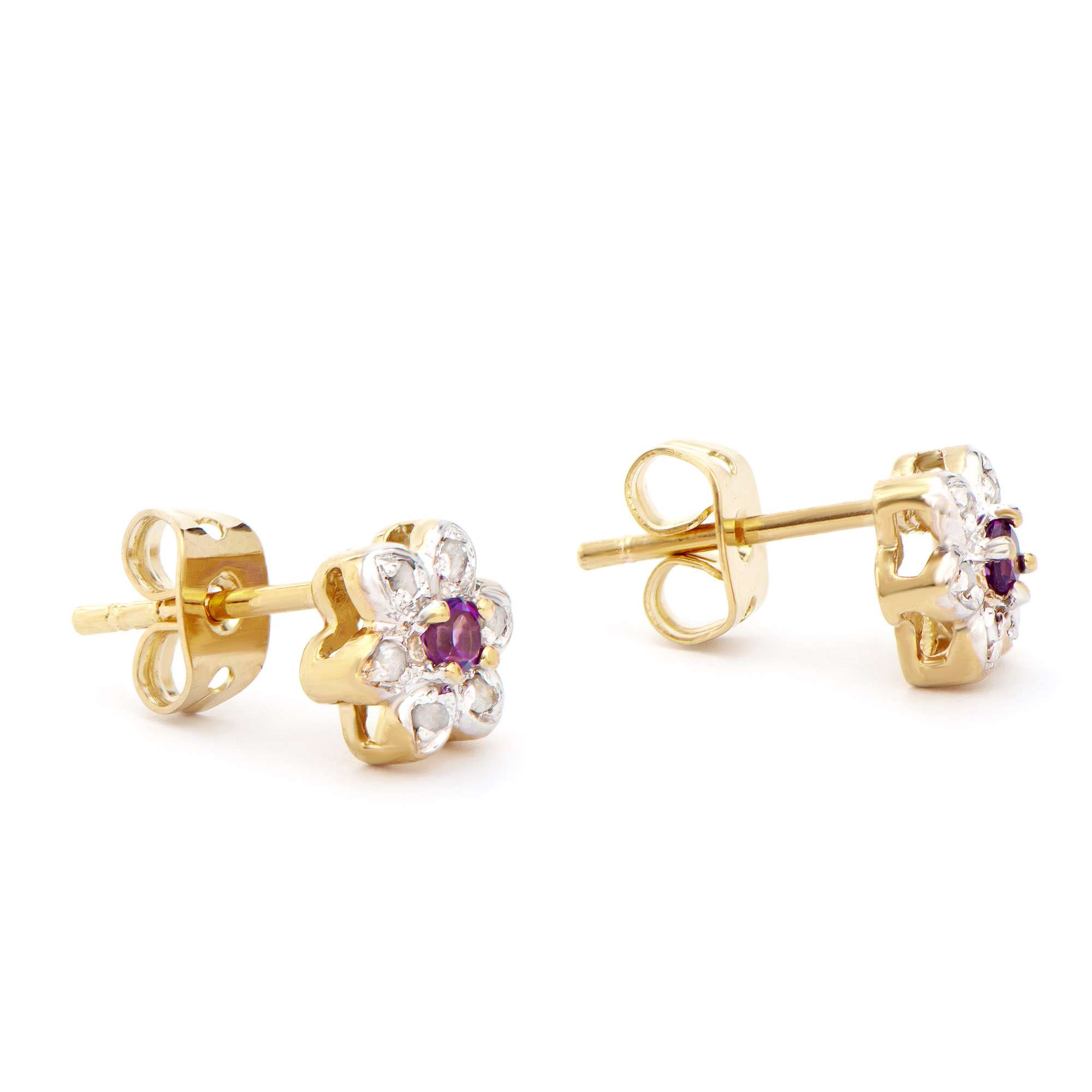 0.25 CTW Natural Amethyst & Diamonds 18K Gold Plated Designer Earrings H-I, I3 | Estimated Retail Value: $1,149 (AMG) at PristineAuction.com 0.25 CTW Natural Amethyst & Diamonds 18K Gold Plated Designer Earrings H-I, I3 | Estimated Retail Value: $1,149 (AMG) at PristineAuction.com