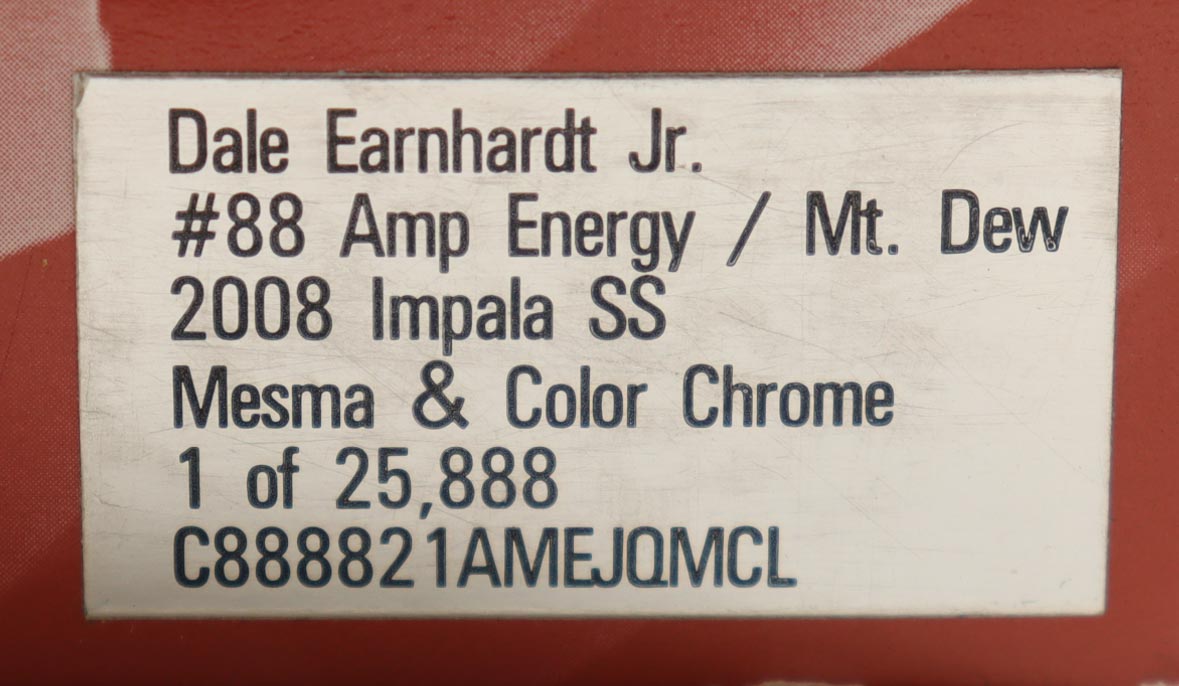 Dale Earnhardt Jr. Signed 2008 #88 Amp Energy / Mt. Dew Impala SS Mesma & Color Chrome 1:24 Diecast Car (JR Motorsports) at PristineAuction.com Dale Earnhardt Jr. Signed 2008 #88 Amp Energy / Mt. Dew Impala SS Mesma & Color Chrome 1:24 Diecast Car (JR Motorsports) at PristineAuction.com