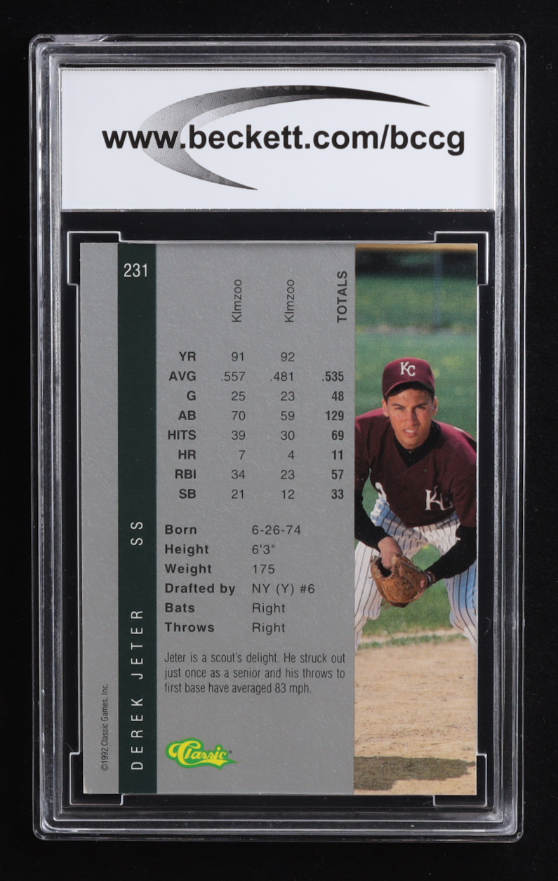 Derek Jeter 1992 Classic Four Sport #231 RC (BCCG 9) at PristineAuction.com Derek Jeter 1992 Classic Four Sport #231 RC (BCCG 9) at PristineAuction.com