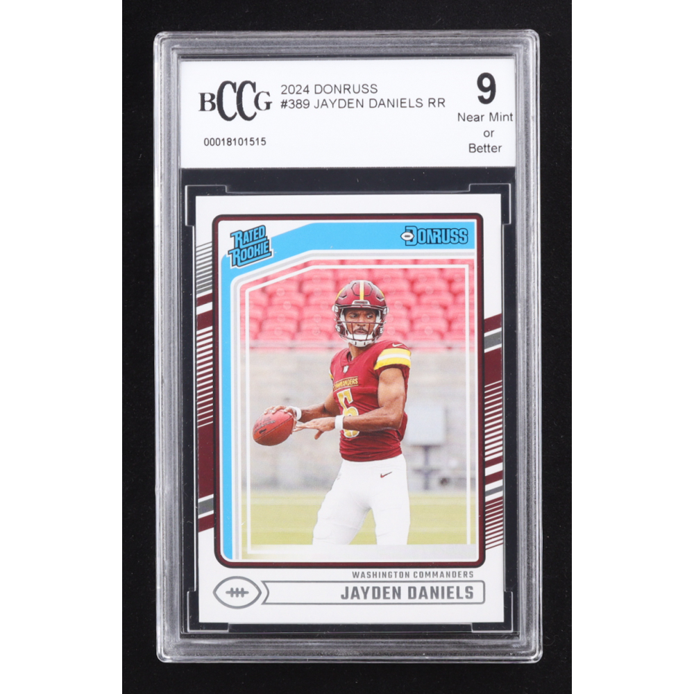 Jayden Daniels 2024 Donruss Rated Rookie #389 RC (BCCG 9) at PristineAuction.com Jayden Daniels 2024 Donruss Rated Rookie #389 RC (BCCG 9) at PristineAuction.com