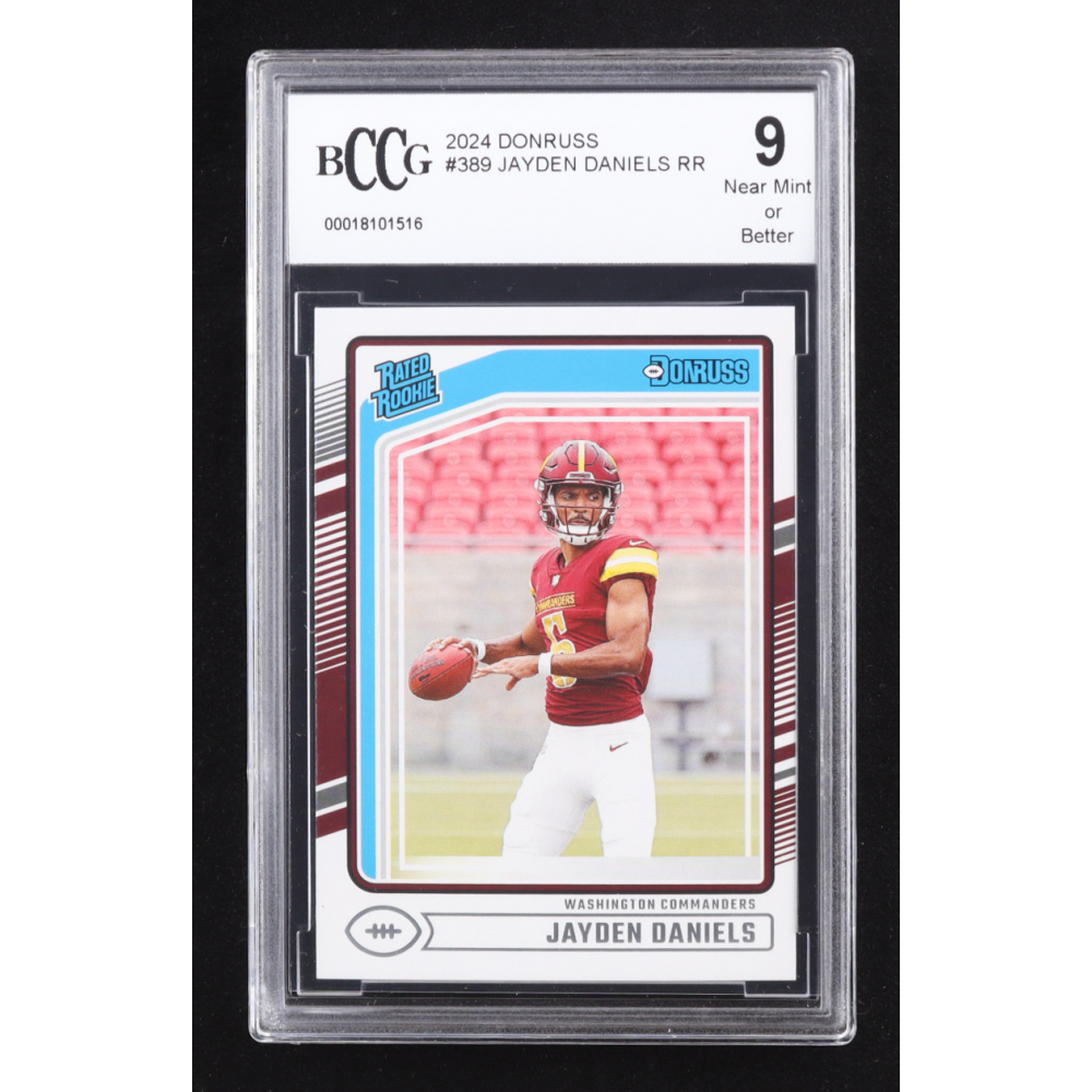 Jayden Daniels 2024 Donruss Rated Rookie #389 RC (BCCG 9) at PristineAuction.com Jayden Daniels 2024 Donruss Rated Rookie #389 RC (BCCG 9) at PristineAuction.com