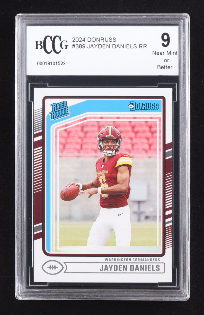 Jayden Daniels 2024 Donruss Rated Rookie #389 RC (BCCG 9) at PristineAuction.com Jayden Daniels 2024 Donruss Rated Rookie #389 RC (BCCG 9) at PristineAuction.com