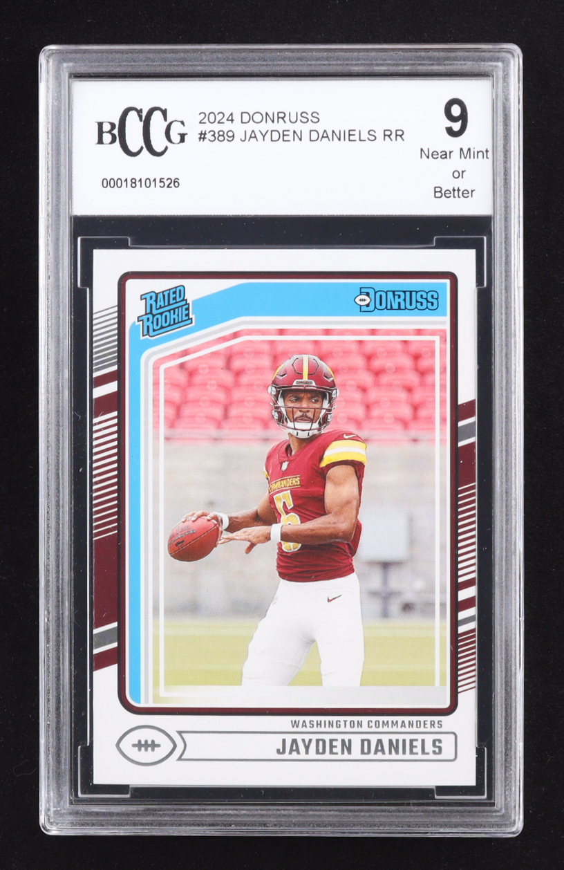 Jayden Daniels 2024 Donruss Rated Rookie #389 RC (BCCG 9) at PristineAuction.com Jayden Daniels 2024 Donruss Rated Rookie #389 RC (BCCG 9) at PristineAuction.com