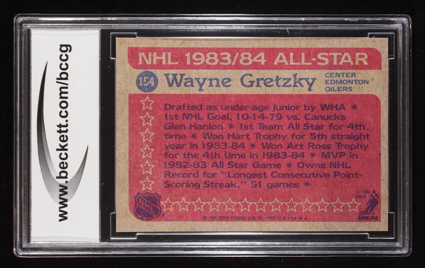 Wayne Gretzky 1984-85 Topps All Star #154 (BCCG 9) at PristineAuction.com Wayne Gretzky 1984-85 Topps All Star #154 (BCCG 9) at PristineAuction.com