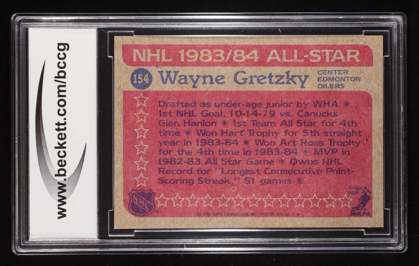 Wayne Gretzky 1984-85 Topps All Star #154 (BCCG 9) at PristineAuction.com Wayne Gretzky 1984-85 Topps All Star #154 (BCCG 9) at PristineAuction.com