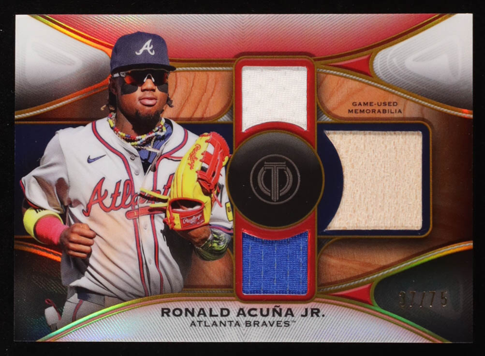 Ronald Acuna Jr. 2025 Topps Tribute Triple Relics Gold #TTRRA #37/75
