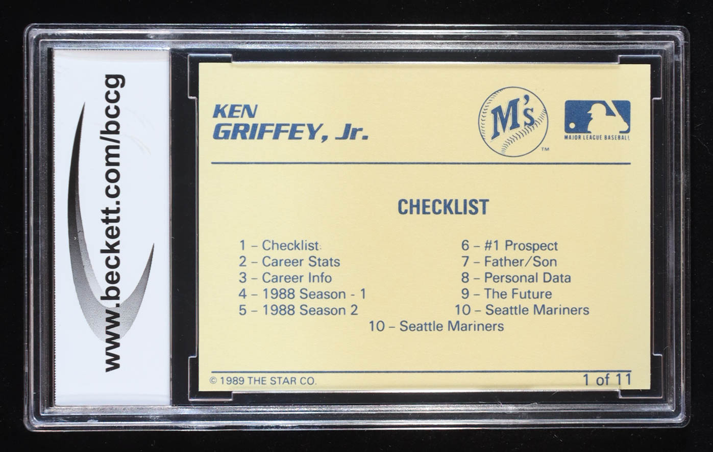 Ken Griffey Jr. 1989 Star Griffey Jr. Checklist White-Blue #1 RC (BCCG 10) at PristineAuction.com Ken Griffey Jr. 1989 Star Griffey Jr. Checklist White-Blue #1 RC (BCCG 10) at PristineAuction.com