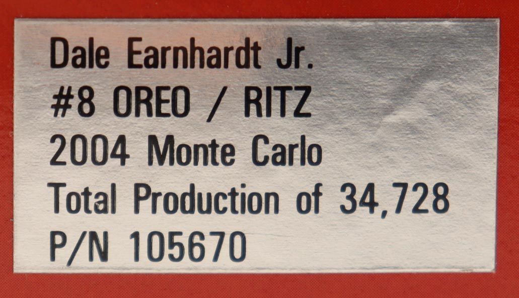 Dale Earnhardt Jr. Signed 2004 #8 OREO / RTIZ Monte Carlo 1:24 Diecast Car (JR Motorsports) at PristineAuction.com Dale Earnhardt Jr. Signed 2004 #8 OREO / RTIZ Monte Carlo 1:24 Diecast Car (JR Motorsports) at PristineAuction.com