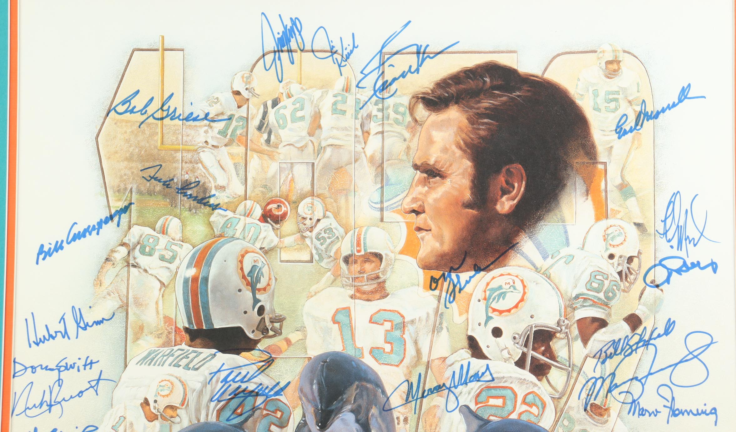 LE Miami Dolphins "The Perfect Season 1972" Custom Framed Lithograph Display Signed by (42) with Dick Anderson, Charlie Babb, Larry Ball, Marlin Briscoe #177/217 (Fanatics & Mounted Memories) at PristineAuction.com LE Miami Dolphins "The Perfect Season 1972" Custom Framed Lithograph Display Signed by (42) with Dick Anderson, Charlie Babb, Larry Ball, Marlin Briscoe #177/217 (Fanatics & Mounted Memories) at PristineAuction.com