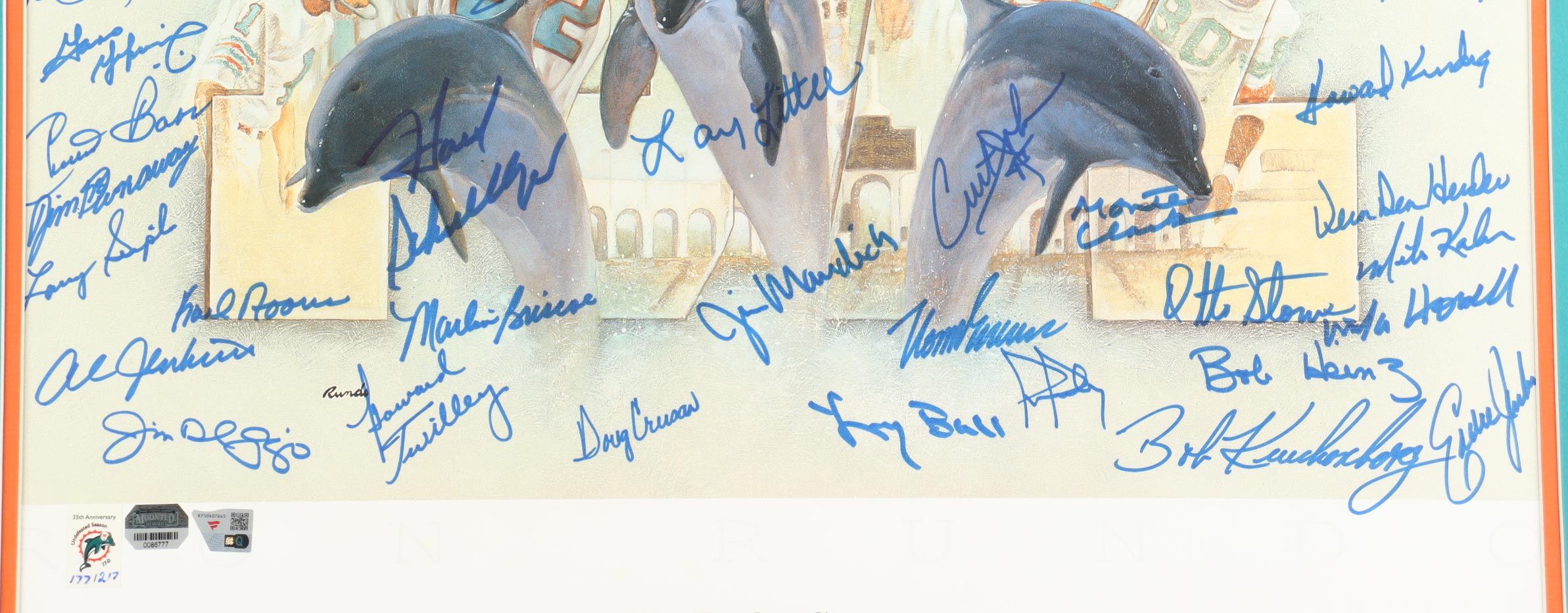 LE Miami Dolphins "The Perfect Season 1972" Custom Framed Lithograph Display Signed by (42) with Dick Anderson, Charlie Babb, Larry Ball, Marlin Briscoe #177/217 (Fanatics & Mounted Memories) at PristineAuction.com LE Miami Dolphins "The Perfect Season 1972" Custom Framed Lithograph Display Signed by (42) with Dick Anderson, Charlie Babb, Larry Ball, Marlin Briscoe #177/217 (Fanatics & Mounted Memories) at PristineAuction.com