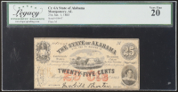1863 Montgomery, Alabama State of Alabama 25 Cents Note (Legacy Very Fine 20) at PristineAuction.com
