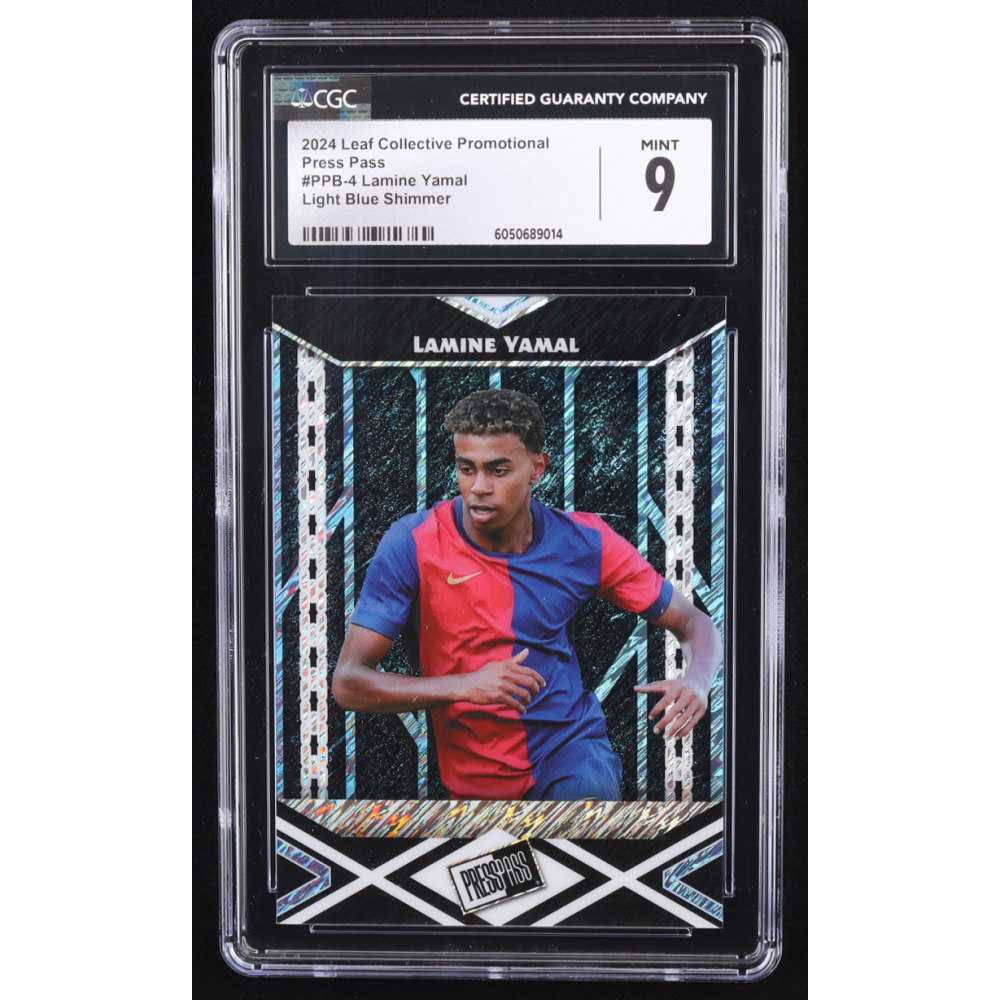 Lamine Yamal 2024 Leaf Collective Promo Press Pass Shimmer Light Blue #PPB4 RC (CGC 9) at PristineAuction.com