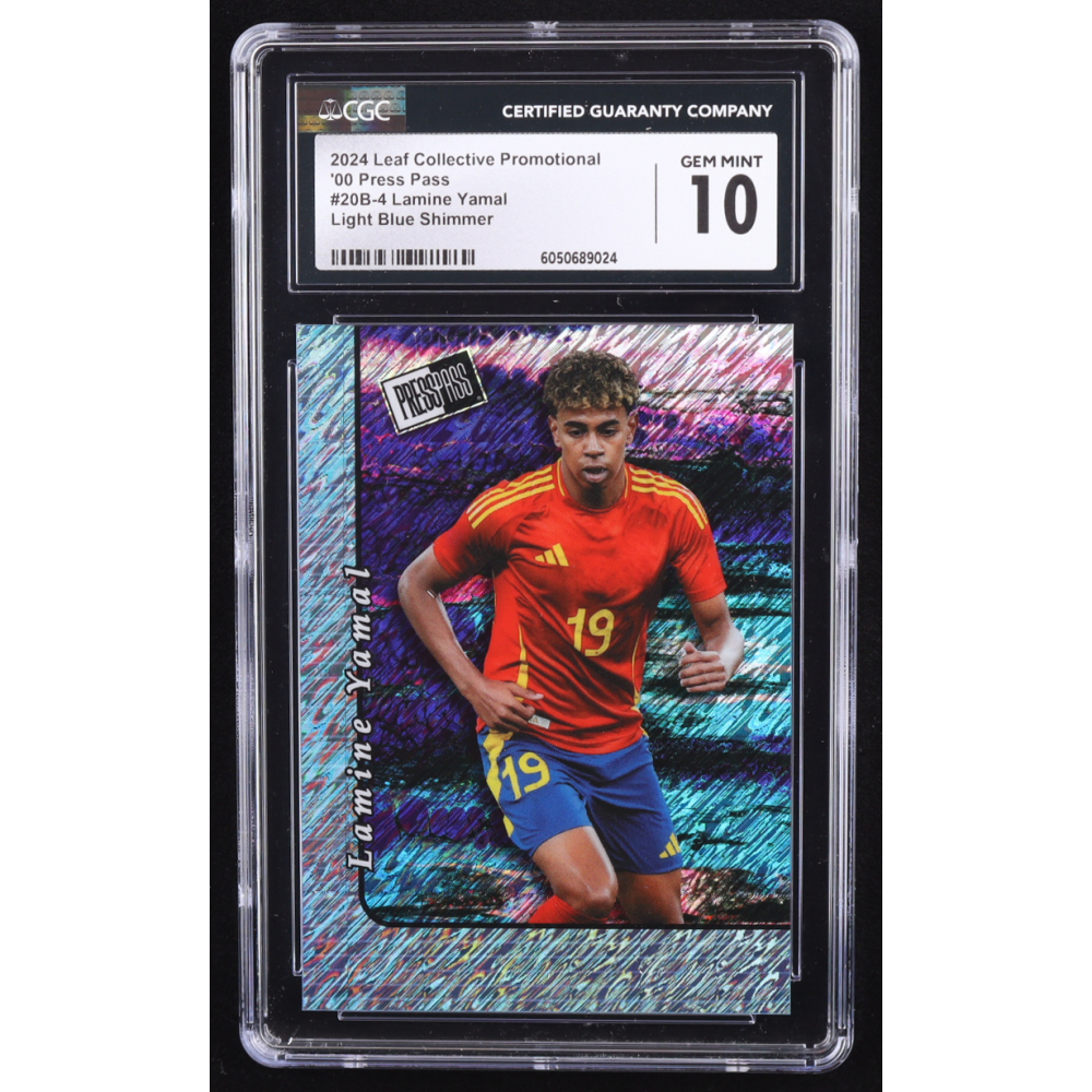 Lamine Yamal 2024 Leaf Collective Promo '00 Press Pass Shimmer Light Blue #20B4 RC (CGC 10) at PristineAuction.com
