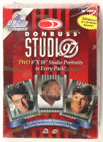 1997 Donruss Studio Football Q.B. Club Edition Box With (18) 8x10 Studio Portrait Packs at PristineAuction.com