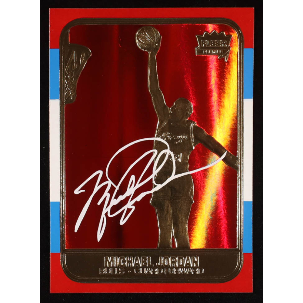 Michael Jordan 1997 Fleer Premier Signature Series Red Holo Refractor 23Kt Gold Card at PristineAuction.com