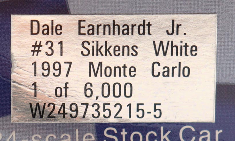 Dale Earnhardt Jr. Signed 1997 #31 Sikkens White Monte Carlo 1:24 Diecast Car (JR Motorsports) at PristineAuction.com Dale Earnhardt Jr. Signed 1997 #31 Sikkens White Monte Carlo 1:24 Diecast Car (JR Motorsports) at PristineAuction.com