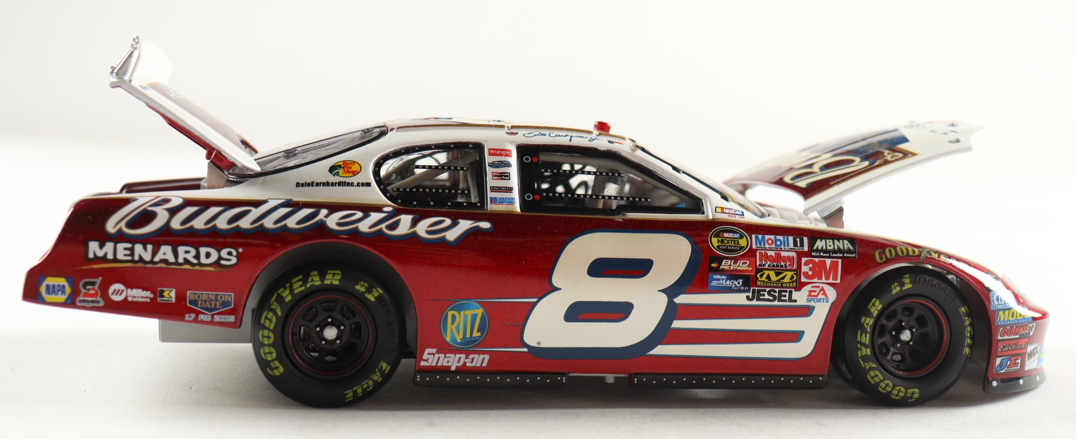 Dale Earnhardt Jr. Signed 2005 #8 Budweiser / Dual at Daytona / Born On Date Feb 17 Monte Carlo 1:24 Diecast Car (JR Motorsports) at PristineAuction.com Dale Earnhardt Jr. Signed 2005 #8 Budweiser / Dual at Daytona / Born On Date Feb 17 Monte Carlo 1:24 Diecast Car (JR Motorsports) at PristineAuction.com