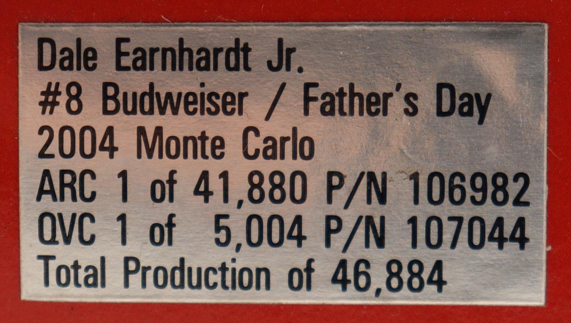 Dale Earnhardt Jr. Signed 2004 #8 Budweiser / Father's Day Monte Carlo 1:24 Diecast Car (JR Motorsports) at PristineAuction.com Dale Earnhardt Jr. Signed 2004 #8 Budweiser / Father's Day Monte Carlo 1:24 Diecast Car (JR Motorsports) at PristineAuction.com
