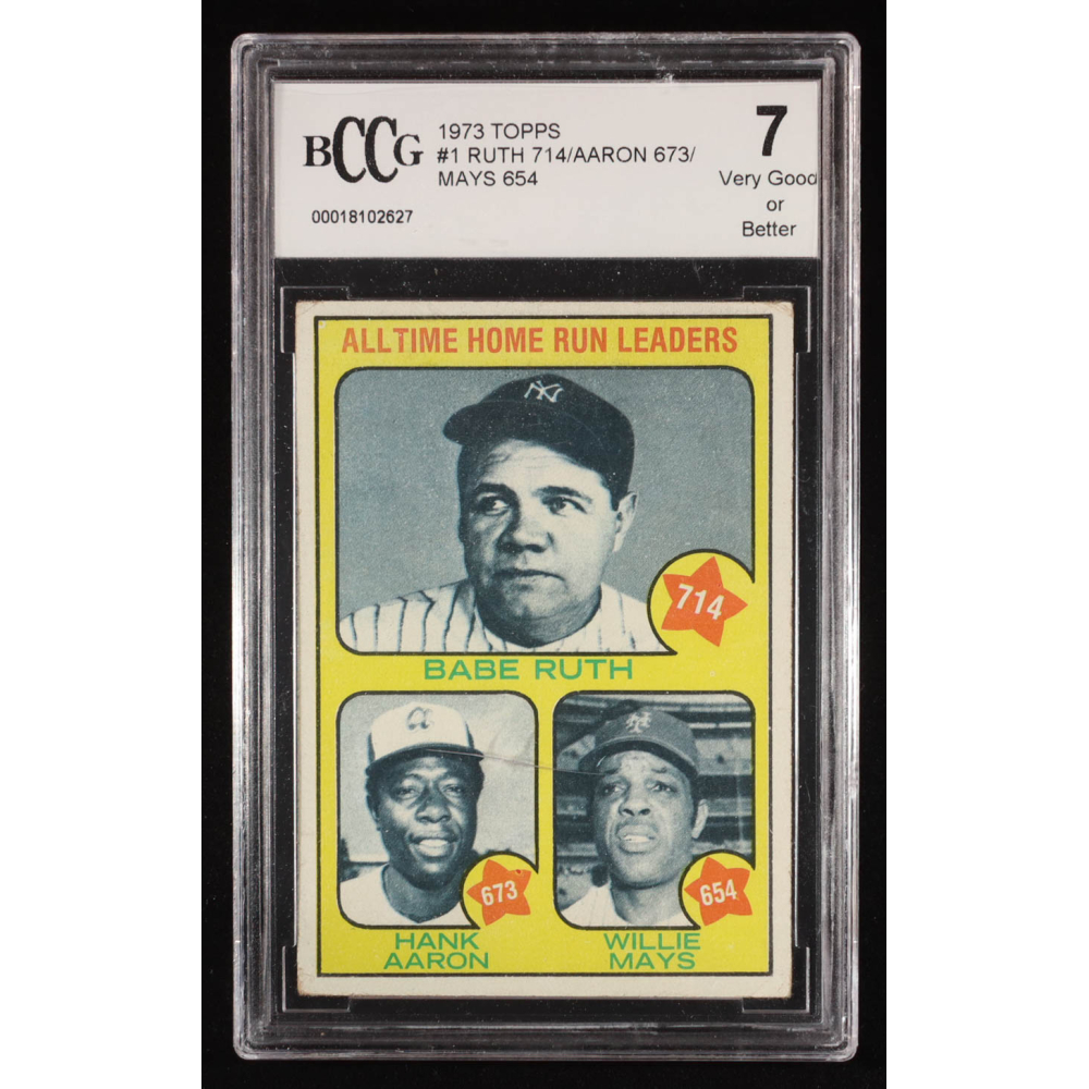 Babe Ruth / Hank Aaron / Willie Mays 1973 Topps #1 / All-Time Home Run Leaders (BCCG 7) at PristineAuction.com