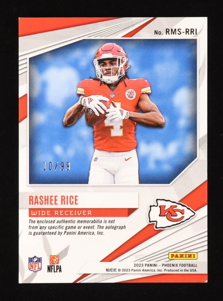 Rashee Rice 2023 Panini Phoenix Rising Rookie Material Signatures Gloves #17 RC #10/99 at PristineAuction.com Rashee Rice 2023 Panini Phoenix Rising Rookie Material Signatures Gloves #17 RC #10/99 at PristineAuction.com