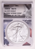 2023 American Silver Eagle $1 Coin First Strike Flag Frame Holder (ANACS MS70) at PristineAuction.com