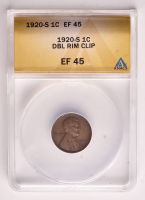 Mint Error 1920-S Lincoln Cent Double Rim Clip (ANACS XF45) at PristineAuction.com