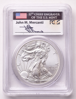 2014 American Silver Eagle $1 Coin First Strike Mercanti Signed Label (PCGS MS70) at PristineAuction.com