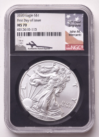 2020 American Silver Eagle $1 Coin First Day of Issue Mercanti Signed Label (NGC MS70) at PristineAuction.com