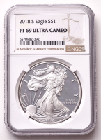2018-S American Silver Eagle 1oz .999 Fine Silver $1 Coin (NGC Proof 69 Ultra Cameo) at PristineAuction.com
