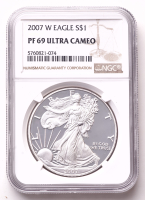2007-W American Silver Eagle 1oz .999 Fine Silver $1 Coin (NGC Proof 69 Ultra Cameo) at PristineAuction.com