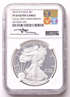 2010-W American Silver Eagle $1 One Dollar Coin - 30th Anniversary, John M. Mercanti Signed Label (NGC Proof 69 Ultra Cameo) at PristineAuction.com