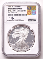 2003-W American Silver Eagle $1 One Dollar Coin - 30th Anniversary, John M. Mercanti Signed Label (NGC Proof 69 Ultra Cameo) at PristineAuction.com