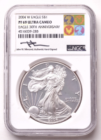 2004-W American Silver Eagle $1 One Dollar Coin - 30th Anniversary, John M. Mercanti Signed Label (NGC Proof 69 Ultra Cameo) at PristineAuction.com