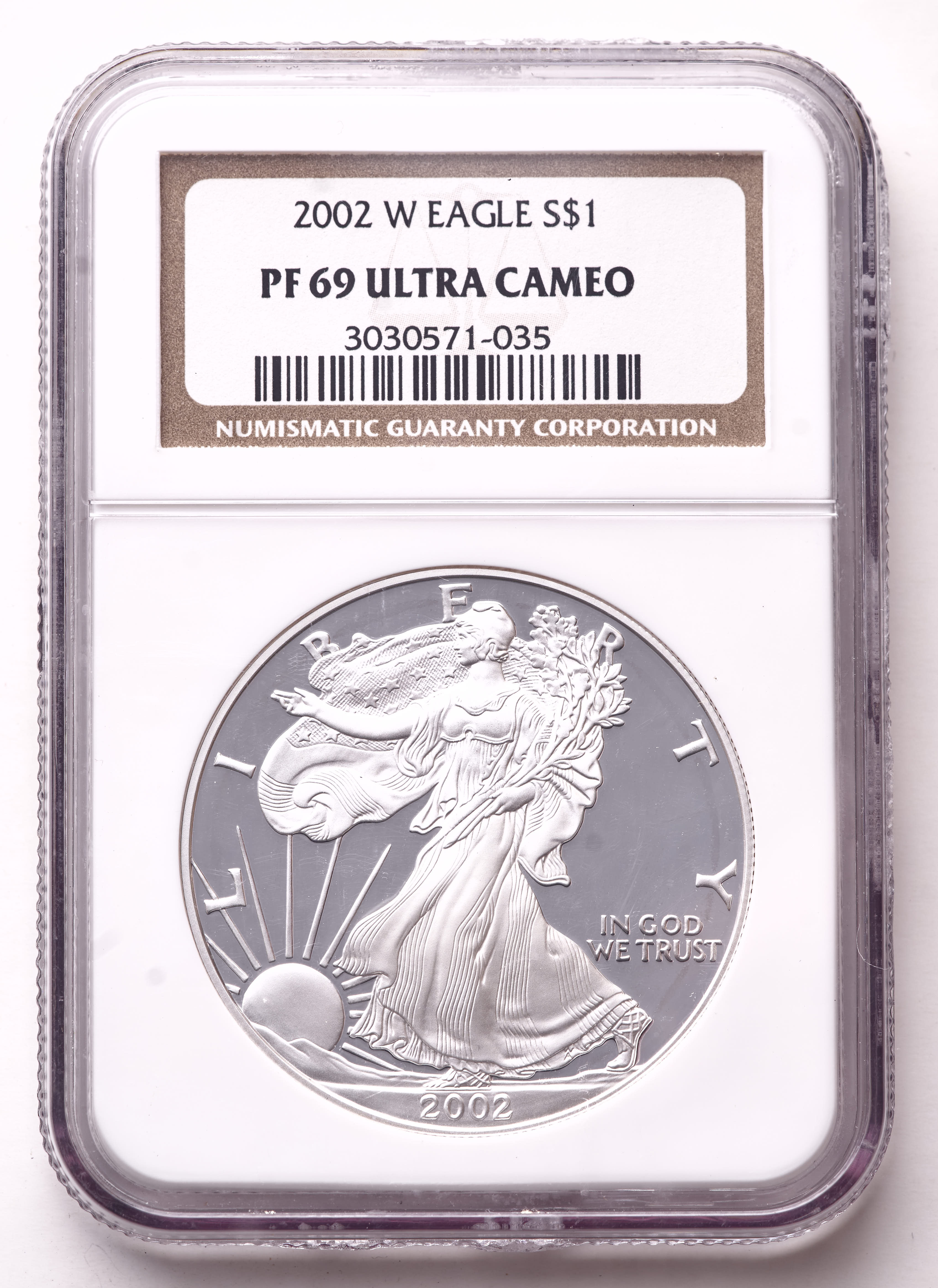 2002-W American Silver Eagle 1oz .999 Fine Silver $1 Coin (NGC Proof 69 Ultra Cameo) at PristineAuction.com 2002-W American Silver Eagle 1oz .999 Fine Silver $1 Coin (NGC Proof 69 Ultra Cameo) at PristineAuction.com
