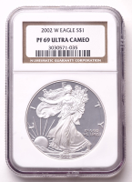 2002-W American Silver Eagle 1oz .999 Fine Silver $1 Coin (NGC Proof 69 Ultra Cameo) at PristineAuction.com