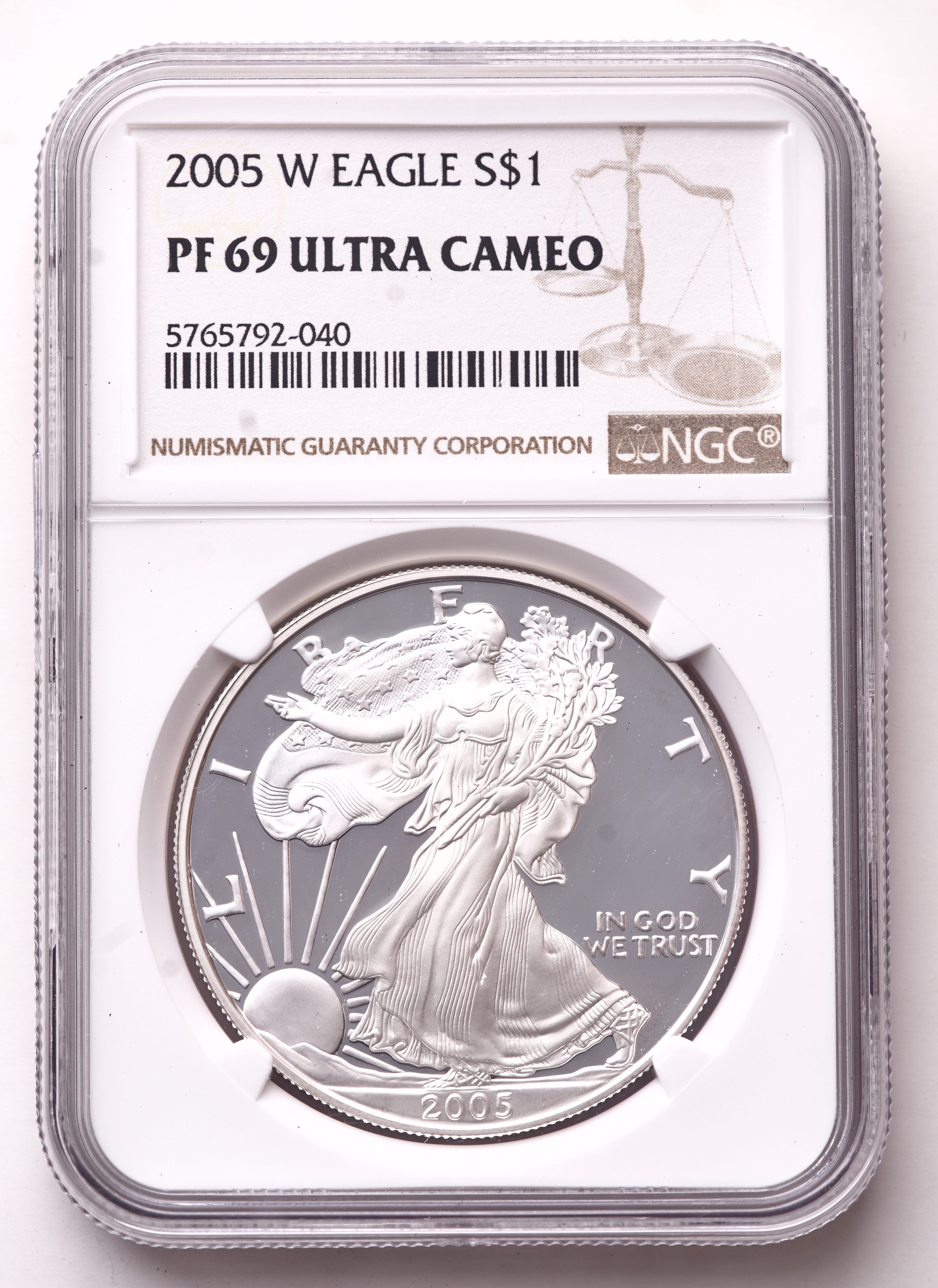 2005-W American Silver Eagle 1oz .999 Fine Silver $1 Coin (NGC Proof 69 Ultra Cameo) at PristineAuction.com 2005-W American Silver Eagle 1oz .999 Fine Silver $1 Coin (NGC Proof 69 Ultra Cameo) at PristineAuction.com