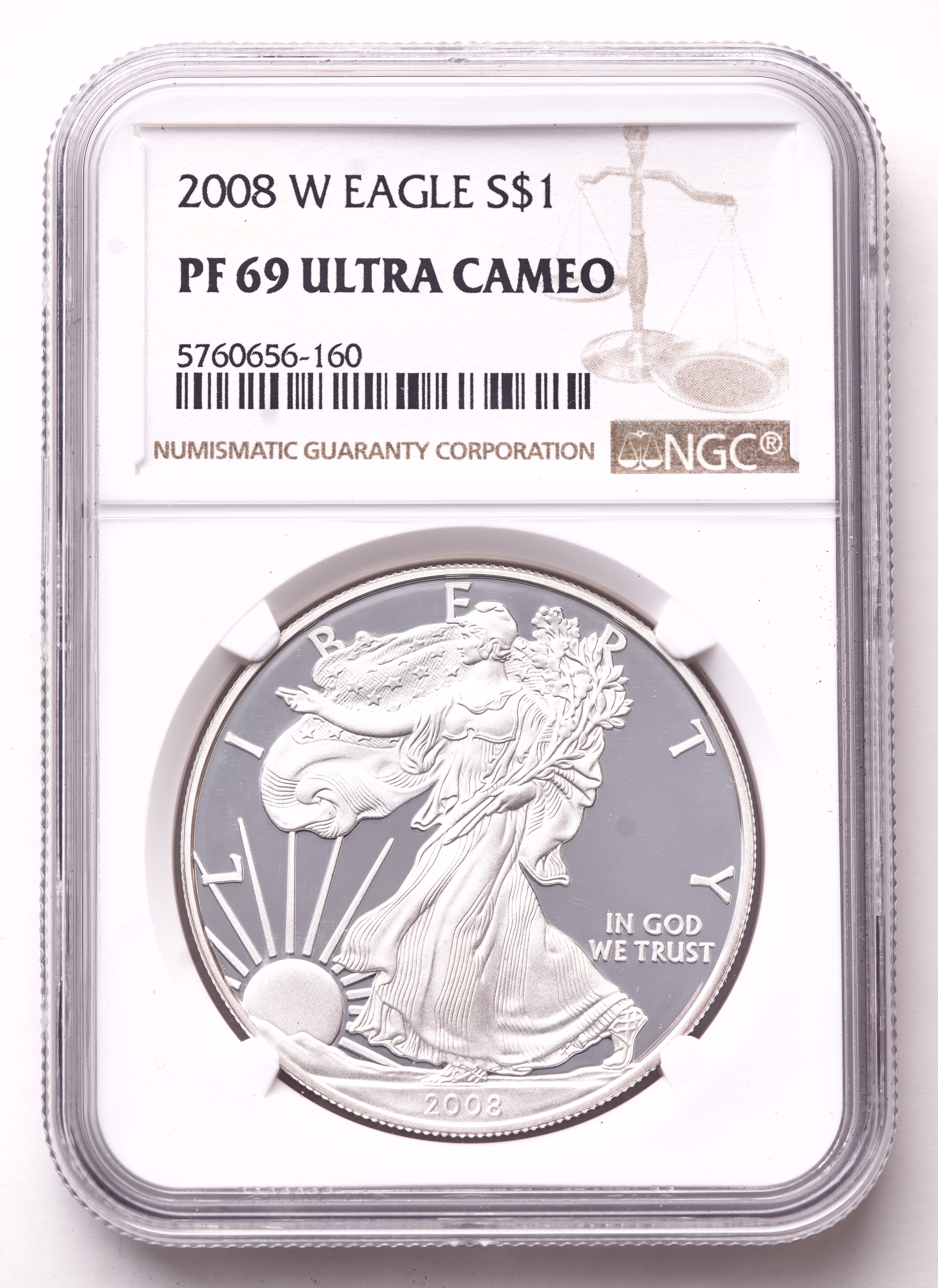 2008-W American Silver Eagle 1oz .999 Fine Silver $1 Coin (NGC Proof 69 Ultra Cameo) at PristineAuction.com 2008-W American Silver Eagle 1oz .999 Fine Silver $1 Coin (NGC Proof 69 Ultra Cameo) at PristineAuction.com
