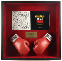 Muhammad Ali Signed & Hand-Drawn "Ringside" Custom Shadowbox Book Display with Pair of Everlast Boxing Gloves (JSA) at PristineAuction.com