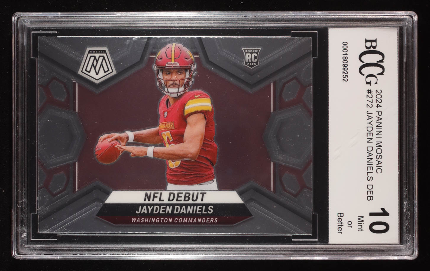 Jayden Daniels 2024 Panini Mosaic #272 DEB RC (BCCG 10) at PristineAuction.com Jayden Daniels 2024 Panini Mosaic #272 DEB RC (BCCG 10) at PristineAuction.com