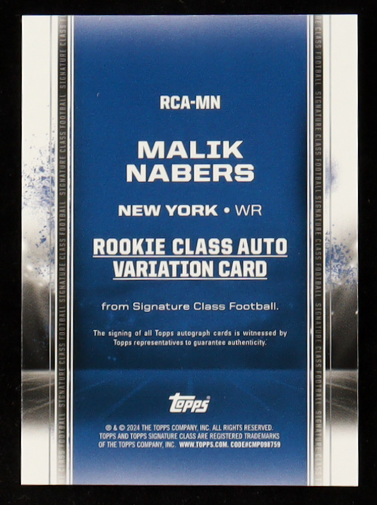 Malik Nabers 2024 Topps Signature Class Rookie Autographs #RCAMN RC at PristineAuction.com Malik Nabers 2024 Topps Signature Class Rookie Autographs #RCAMN RC at PristineAuction.com