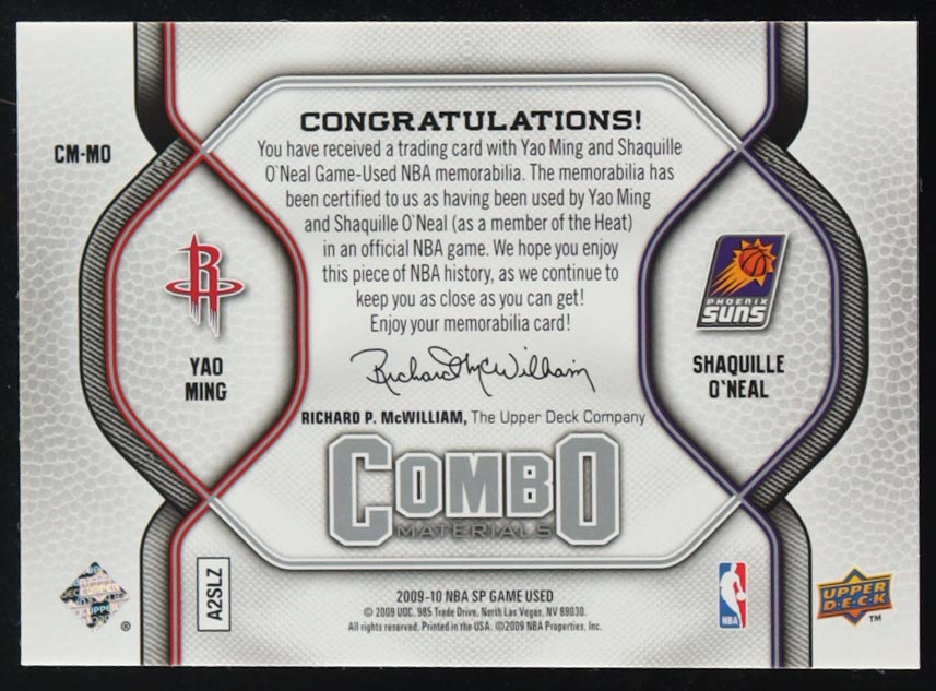 Shaquille O'Neal / Yao Ming 2009-10 SP Game Used Combo Materials #CMMO #451/499 at PristineAuction.com Shaquille O'Neal / Yao Ming 2009-10 SP Game Used Combo Materials #CMMO #451/499 at PristineAuction.com