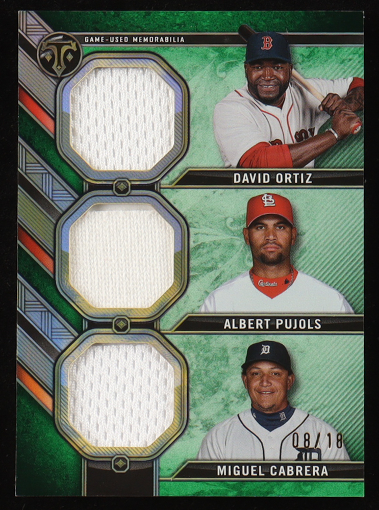 David Ortiz / Miguel Cabrera / Albert Pujols 2024 Topps Triple Threads Combo Triple Relics Emerald #RCCOPC #8/18