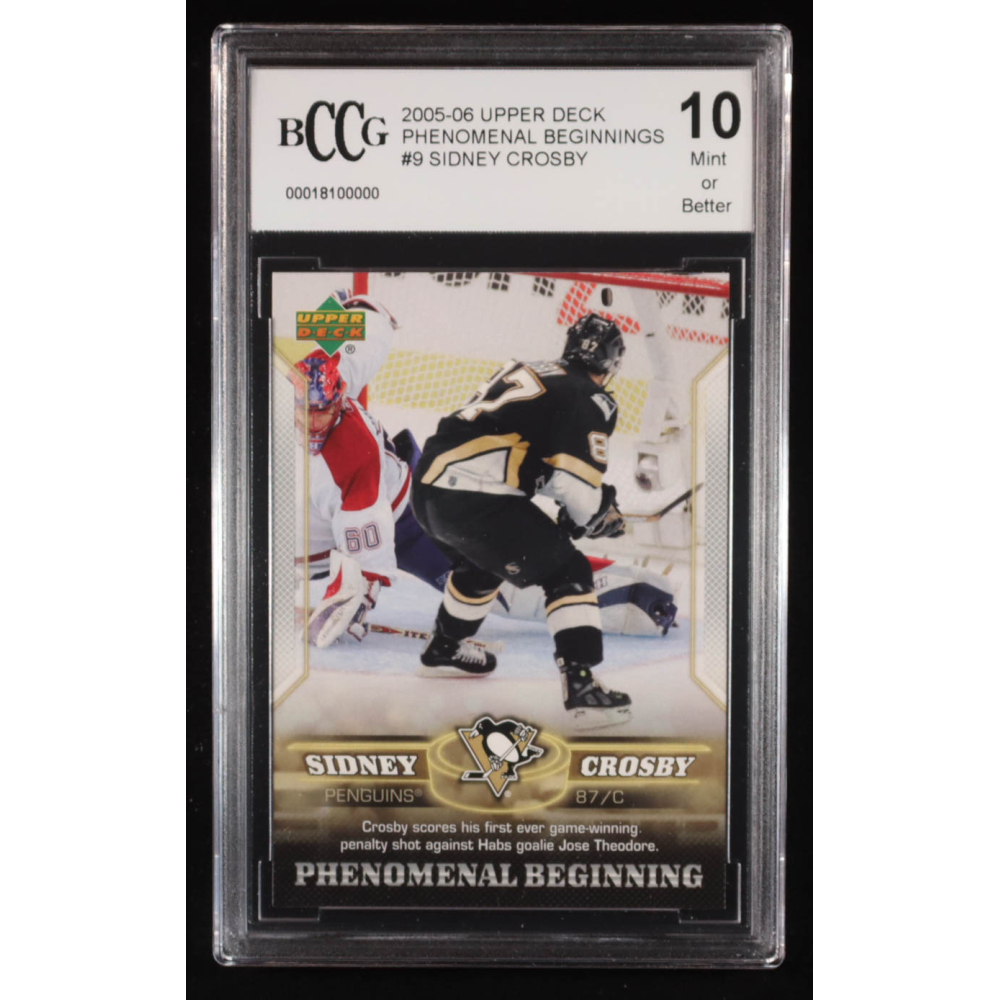Sidney Crosby 2005-06 Upper Deck Phenomenal Beginnings #9 RC (BCCG 10) at PristineAuction.com Sidney Crosby 2005-06 Upper Deck Phenomenal Beginnings #9 RC (BCCG 10) at PristineAuction.com