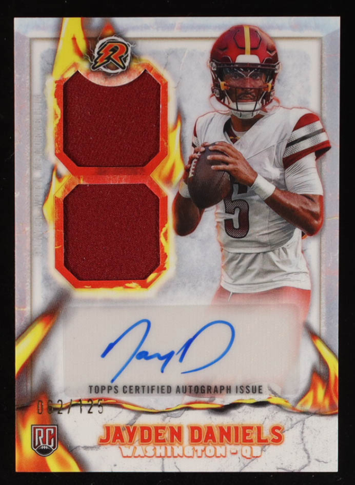 Jayden Daniels 2024 Topps Resurgence Ignite Rookie Patch Autographs White Surge #IPAJD RC #062/125