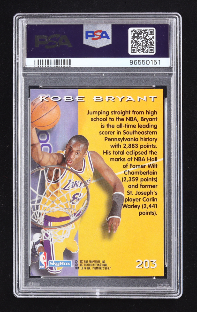 Kobe Bryant 1996-97 SkyBox Premium #203 ROO RC (PSA 9) at PristineAuction.com Kobe Bryant 1996-97 SkyBox Premium #203 ROO RC (PSA 9) at PristineAuction.com