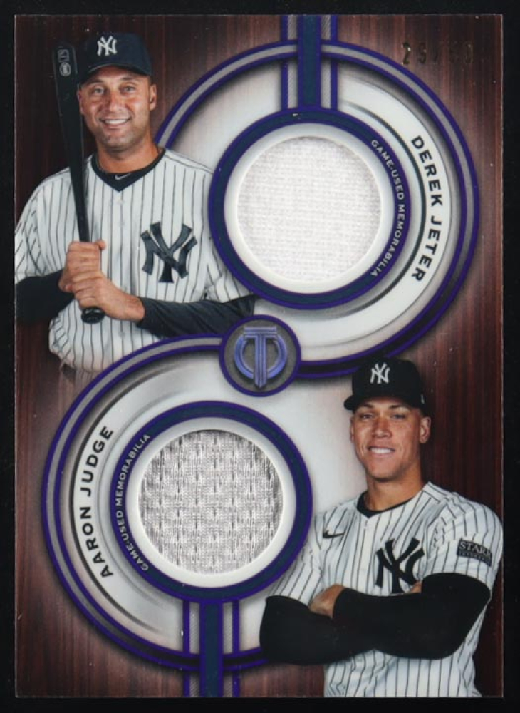 Derek Jeter / Aaron Judge 2025 Topps Tribute Dual Player Relics Purple #TPDRJJ #29/50