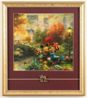 Thomas Kinkade Walt Disney's "Mickey & Minnie Mouse Central Park" Custom Framed Print Display With Retired Mickey & Minnie Character Pin at PristineAuction.com