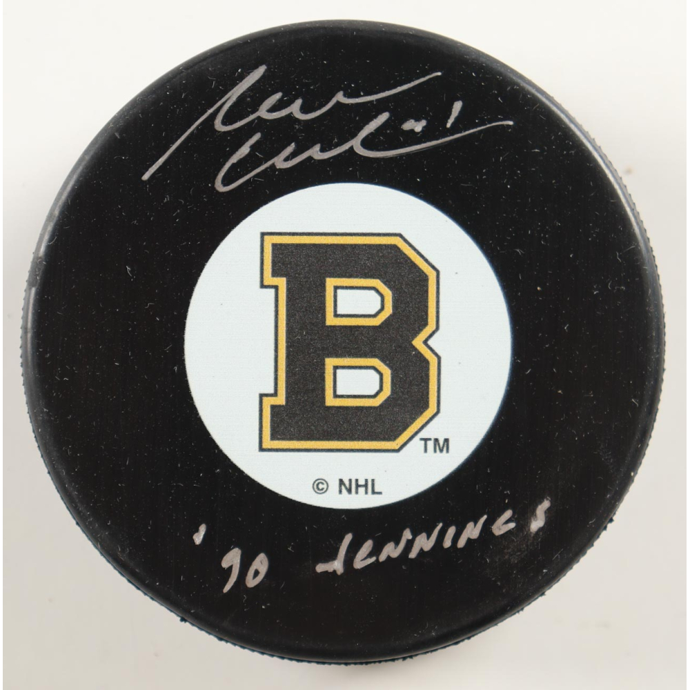 Rejean Lemelin Signed Bruins Logo Hockey Puck Inscribed "'90 Jennings" (AWM) at PristineAuction.com