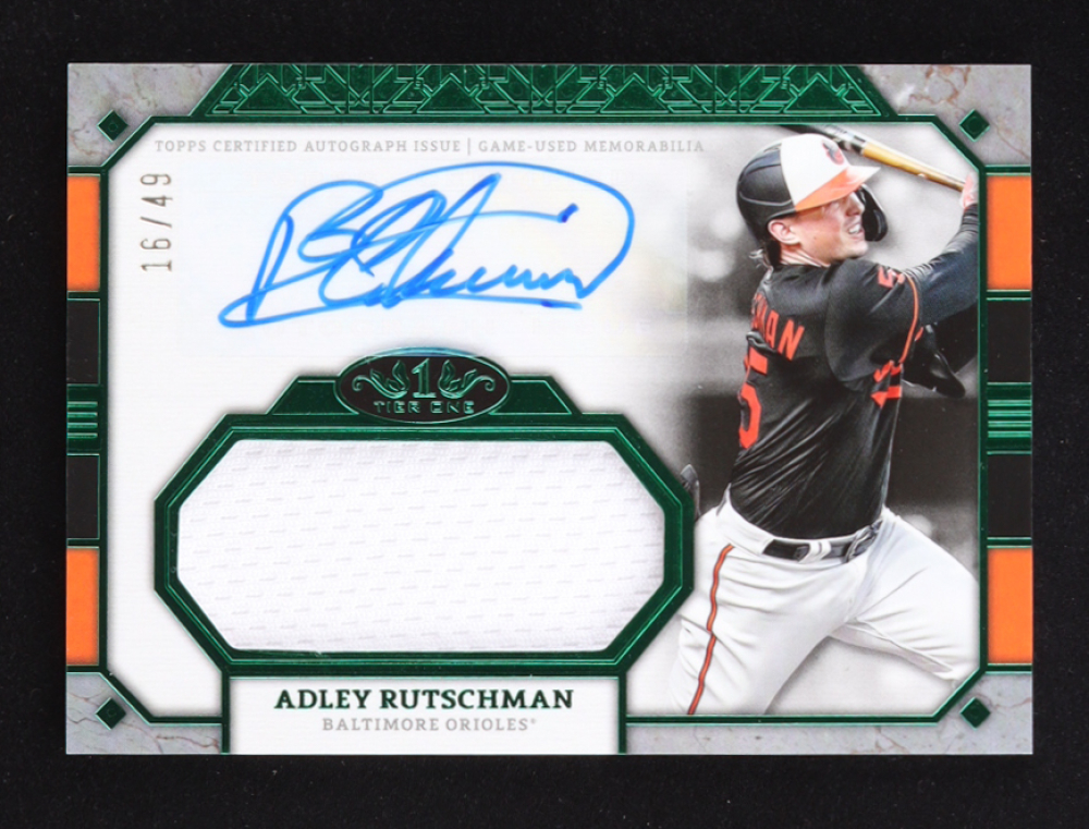 Adley Rutschman 2024 Topps Tier One Jumbo Relic Autographs Green Foil #AT1JRAR #16/49